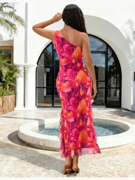 One Shoulder Mesh Ruched Bodycon Maxi Dress Formal Wedding Guest - Picture 4 of 7